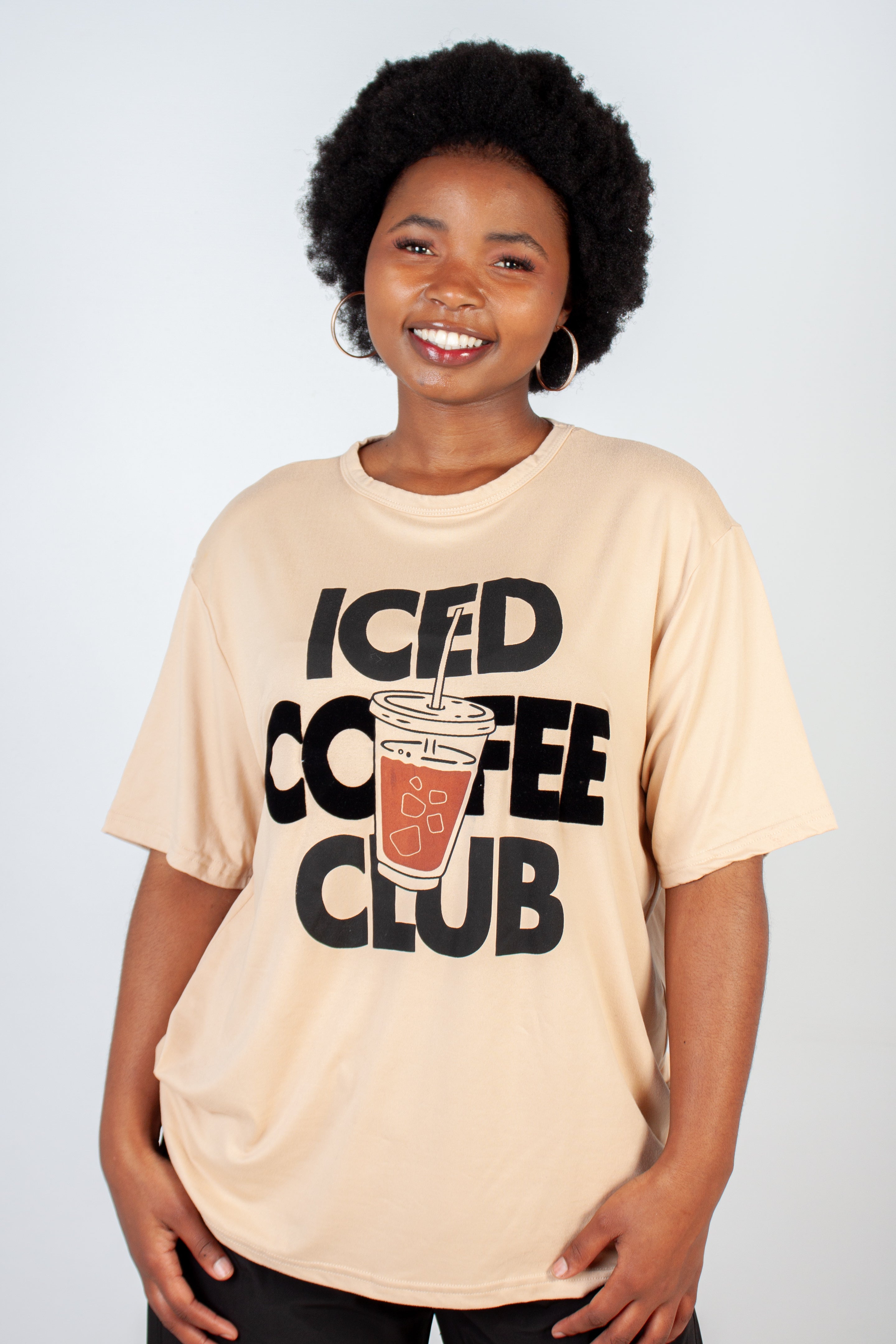 Graphic Oversized "Iced Coffee Club" T-Shirt